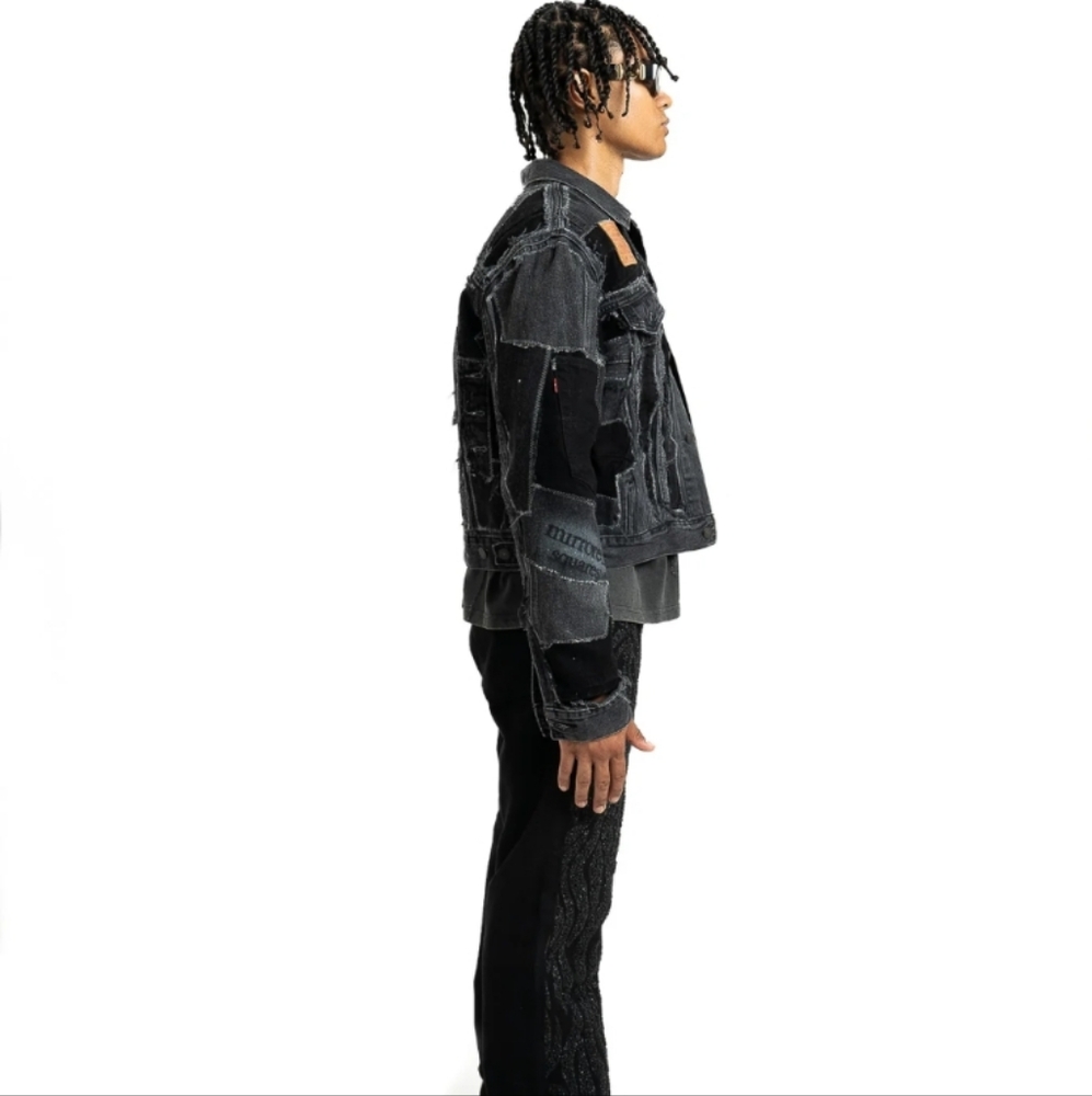 Reworked Denim Jacket Full Zip Hooded Levi's Arizona Jeans Pink Pvssy Vintage